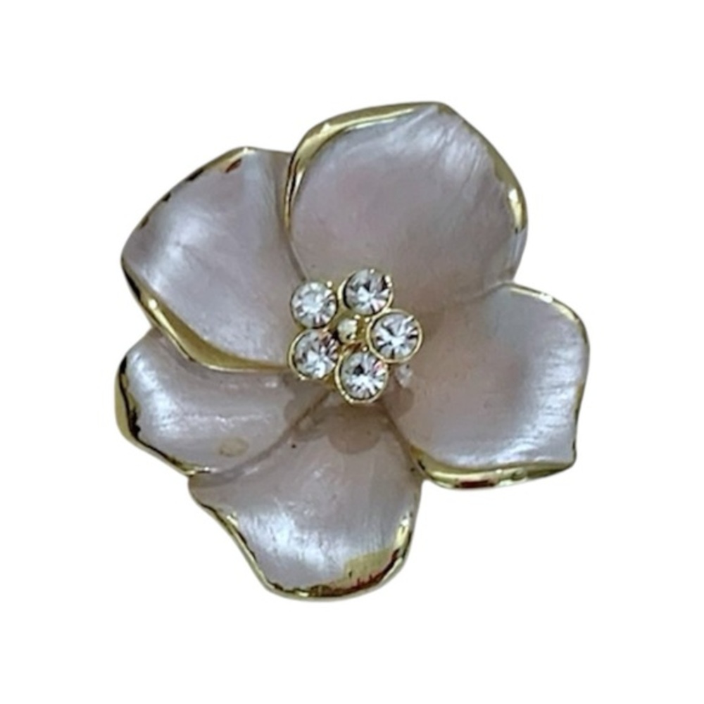 Vintage Magnolia Flower Brooch with Rhinestone Center - Classic Floral Pin